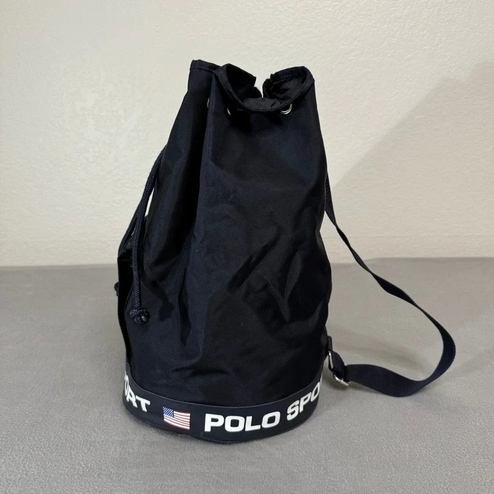 Polo Sport Backpack Large Navy Blue Nylon Vintage Drawstring Bucket Bag